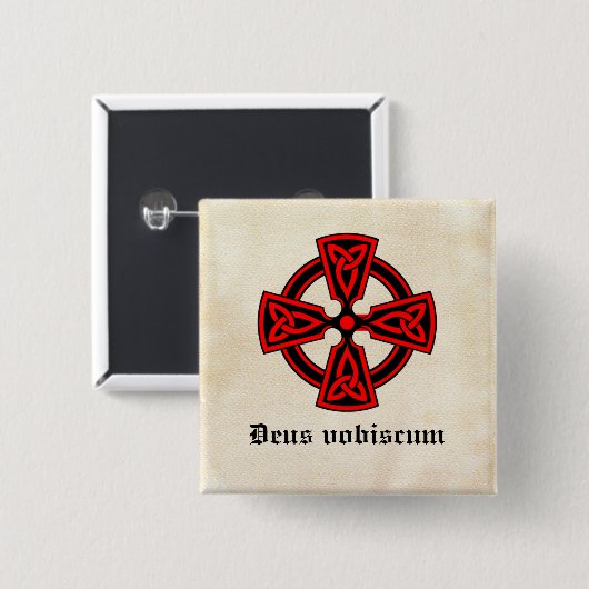 Deus Vobiscum Celtic Cross Vierkante Button 5,1 Cm (Voorkant /achterkant)