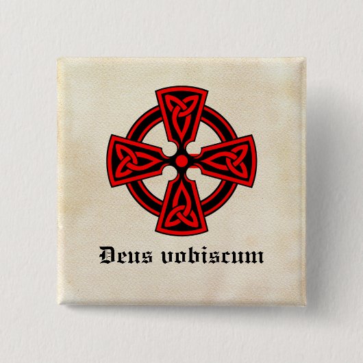 Deus Vobiscum Celtic Cross Vierkante Button 5,1 Cm (Voorkant)