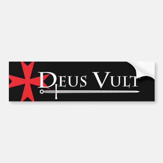 Deus Vult (God wil het!) bumpersticker zwart (Voorkant)