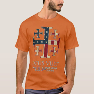 Deus Vult Ik ben niet alleen Jesaja 4110 Kruis VS T-shirt