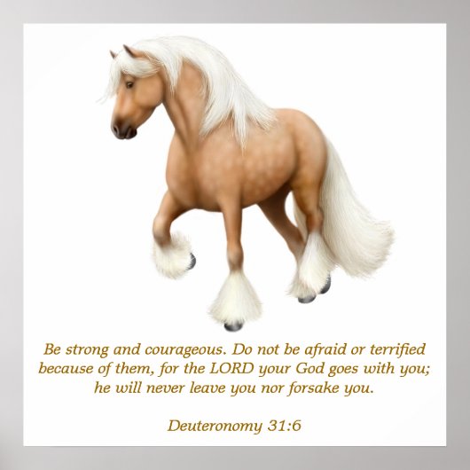 Deuteronomie 31:6 Proud Horse Bible Verse Print (Voorkant)