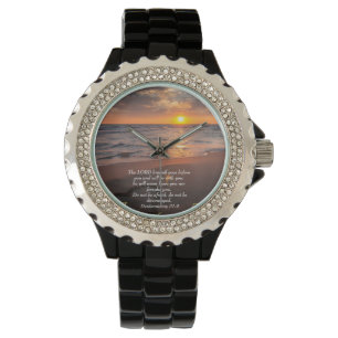 Deuteronomie 31:8 Christelijke oceaan met zonsonde Horloge