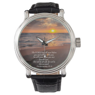 Deuteronomie 31:8 Christelijke oceaan met zonsonde Horloge