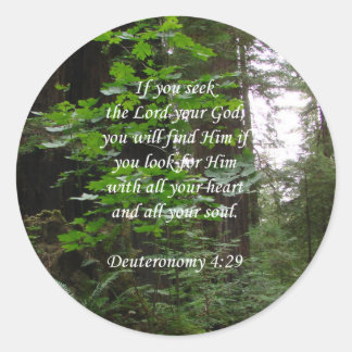 Deuteronomie 4:29 ~ Zoek de Heer Ronde Sticker