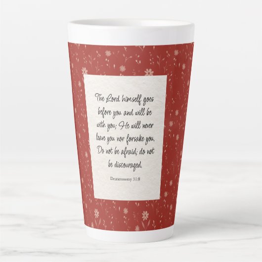 Deuteronomium 31:8 Bijbelvers Afbeelding Latte Mok (Voorkant)