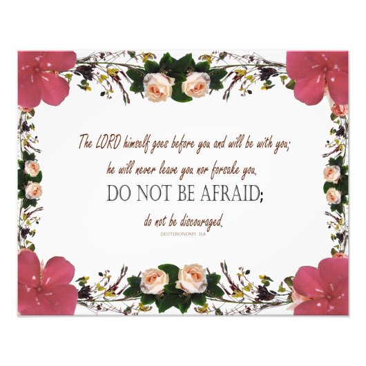 Deuteronomy 31, Do not be afraid, Red Floral Foto Afdruk (Voorkant)