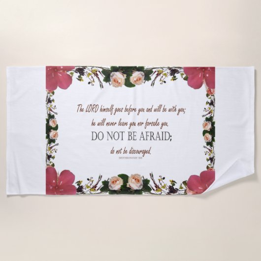 Deuteronomy 31, Do not be afraid, Red Floral Strandlaken (Voorkant)