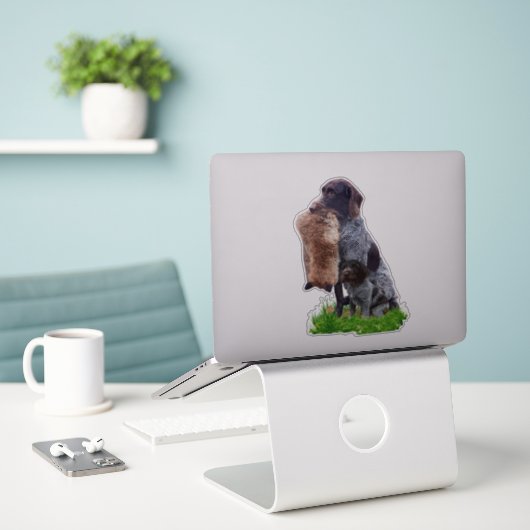 Deutsch Drahthaar Sticker (Laptop op bureau)