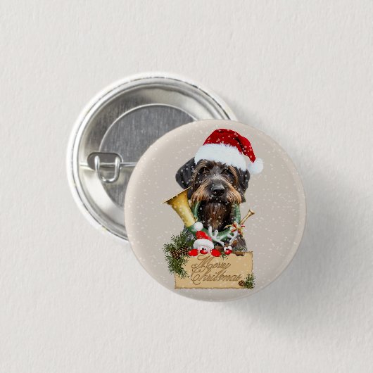 Deutsch Drahthaar, vrolijk kerstfeest! Magnet Ronde Button 3,2 Cm (Voorkant /achterkant)