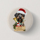 Deutsch Drahthaar, vrolijk kerstfeest! Magnet Ronde Button 3,2 Cm (Voorkant)