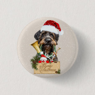 Deutsch Drahthaar, vrolijk kerstfeest! Magnet Ronde Button 3,2 Cm