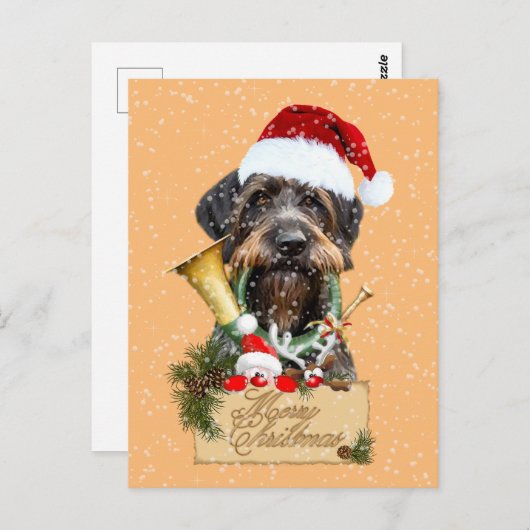 Deutsch Drahthaar, vrolijk kerstfeest! MagnetButto Briefkaart (Voorkant / Achterkant)