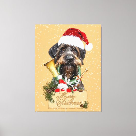 Deutsch Drahthaar, vrolijk kerstfeest! MagnetButto Canvas Afdruk (Voorkant)