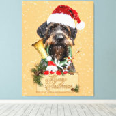 Deutsch Drahthaar, vrolijk kerstfeest! MagnetButto Canvas Afdruk (Insitu (Houten vloer))