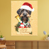 Deutsch Drahthaar, vrolijk kerstfeest! MagnetButto Canvas Afdruk (Insitu (Woonkamer))