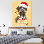 Deutsch Drahthaar, vrolijk kerstfeest! MagnetButto Canvas Afdruk (Insitu (Slaapkamer))