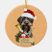 Deutsch Drahthaar, vrolijk kerstfeest! MagnetButto Keramisch Ornament (Voorkant)