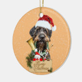 Deutsch Drahthaar, vrolijk kerstfeest! MagnetButto Keramisch Ornament (Links)