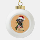 Deutsch Drahthaar, vrolijk kerstfeest! MagnetButto Keramische Bal Ornament (Voorkant)