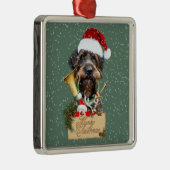 Deutsch Drahthaar, vrolijk kerstfeest! MagnetButto Metalen Ornament (Rechts)
