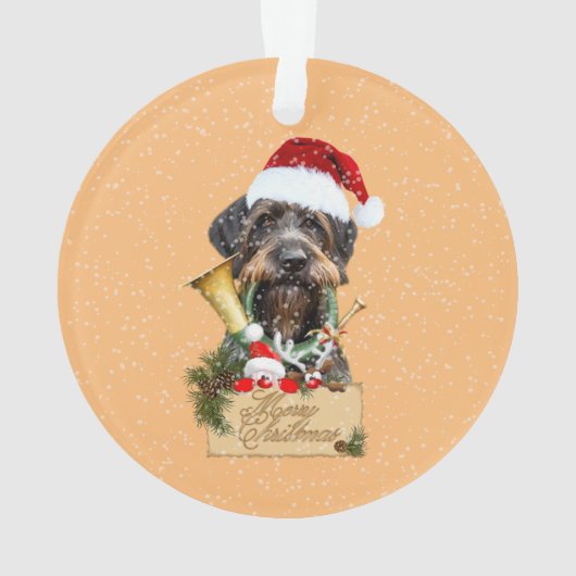 Deutsch Drahthaar, vrolijk kerstfeest! MagnetButto Ornament (achterkant)