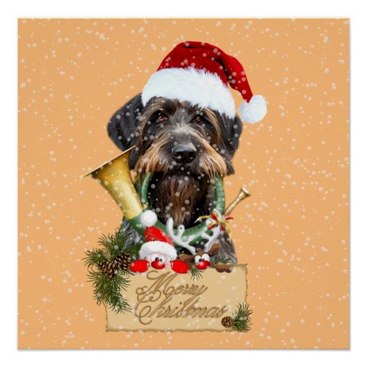 Deutsch Drahthaar, vrolijk kerstfeest! MagnetButto Perfect Poster (Voorkant)