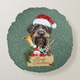 Deutsch Drahthaar, vrolijk kerstfeest! MagnetButto Rond Kussen