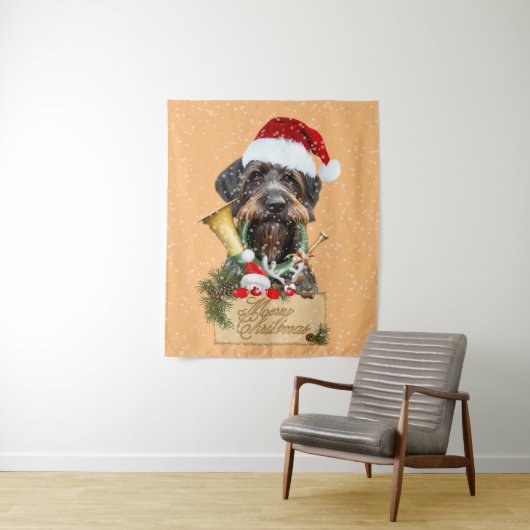 Deutsch Drahthaar, vrolijk kerstfeest! MagnetButto Wandkleed (In situ)