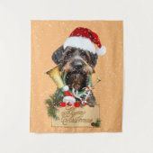 Deutsch Drahthaar, vrolijk kerstfeest! MagnetButto Wandkleed (Voorkant)