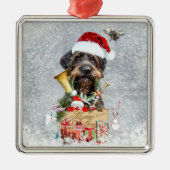 Deutsch Drahthaar, vrolijk kerstfeest! Metalen Ornament (Voorkant)