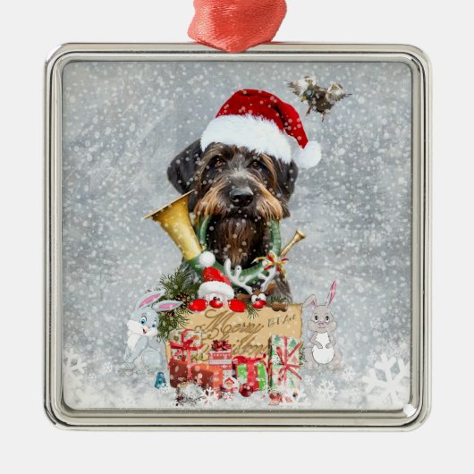 Deutsch Drahthaar, vrolijk kerstfeest! Metalen Ornament (Voorkant)