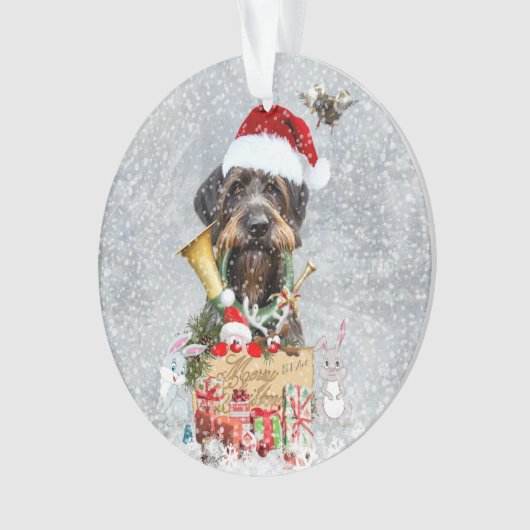 Deutsch Drahthaar, vrolijk kerstfeest! Ornament (voorkant)