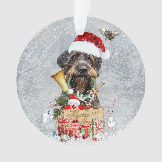Deutsch Drahthaar, vrolijk kerstfeest! Ornament (voorkant)
