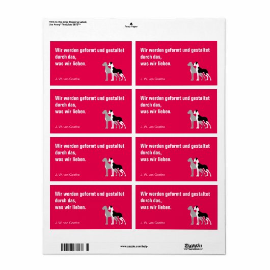 Deutsche Dogge Briefaufkleber Etiket (Full Sheet)