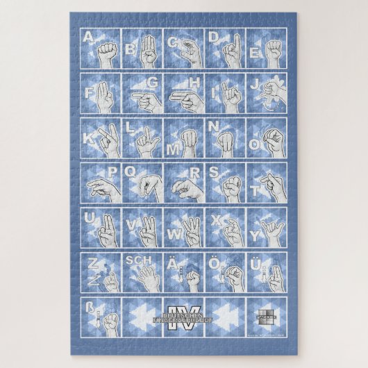 Deutsches Fingeralphabet 4 - blau / Legpuzzel (Verticaal)
