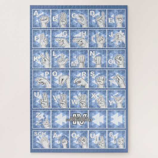 Deutsches Fingeralphabet 4 - blau / Legpuzzel (Verticaal)