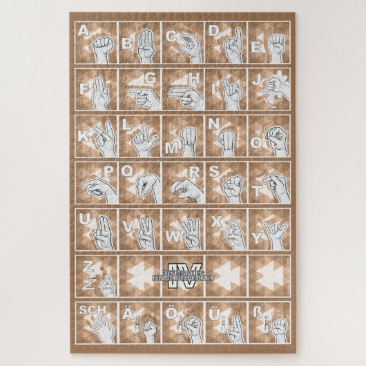 Deutsches Fingeralphabet 4 - braun / Legpuzzel (Verticaal)