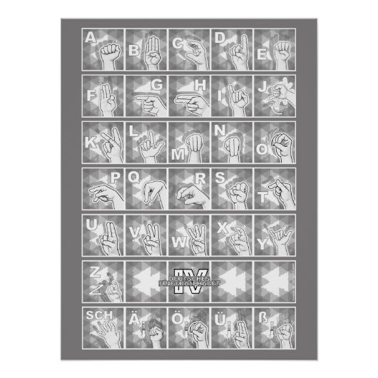 Deutsches Fingeralphabet 4 - grau / Perfect Poster (Voorkant)
