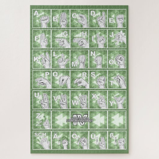 Deutsches Fingeralphabet 4 - grün / Legpuzzel (Verticaal)