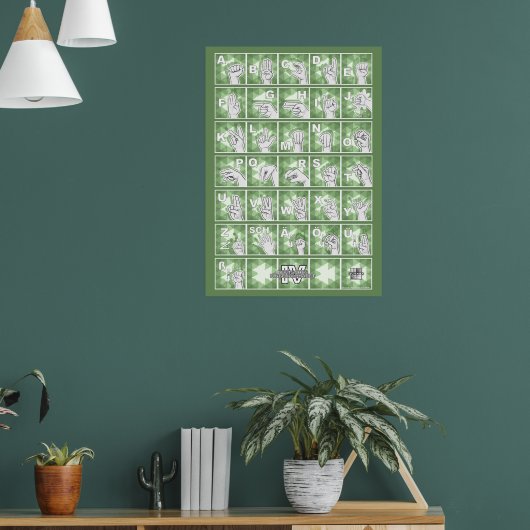 Deutsches Fingeralphabet 4 - grün / Poster (Woonkamer 1)