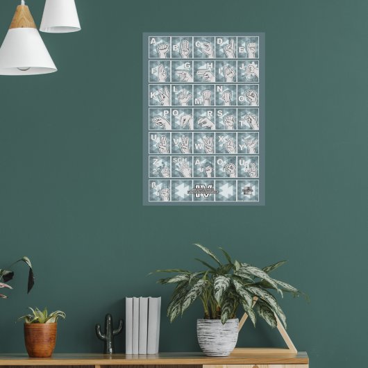 Deutsches Fingeralphabet 4 - petrolgrau / Poster (Woonkamer 1)