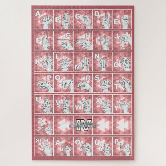 Deutsches Fingeralphabet 4 - rot / Legpuzzel (Verticaal)