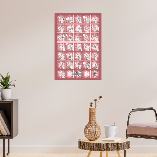 Deutsches Fingeralphabet 4 - rot / Poster (Woonkamer 3)