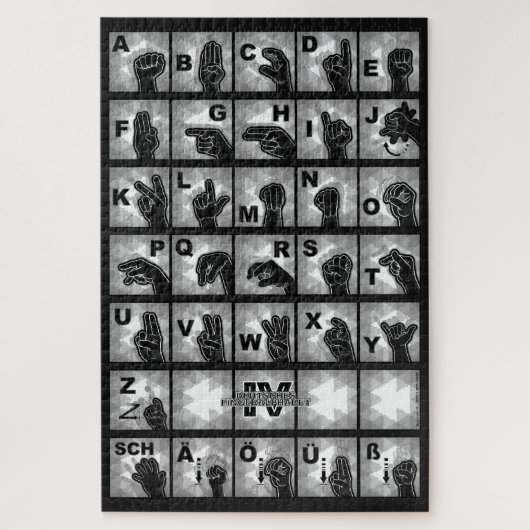 Deutsches Fingeralphabet 4 - schwarz / Legpuzzel (Verticaal)
