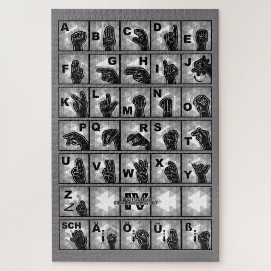 Deutsches Fingeralphabet 4 - schwarz / Puzzle Legpuzzel (Verticaal)