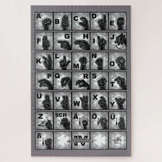 Deutsches Fingeralphabet 4 - schwarz / Puzzle Legpuzzel (Verticaal)