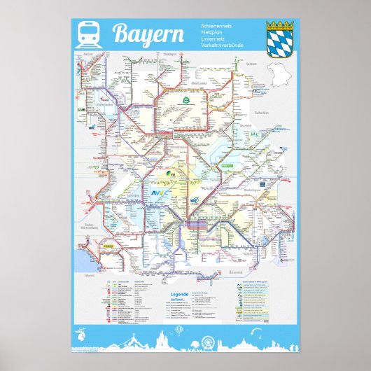 "Deutschland: BAYERN Schienennetz RAILmap ... Poster (Voorkant)