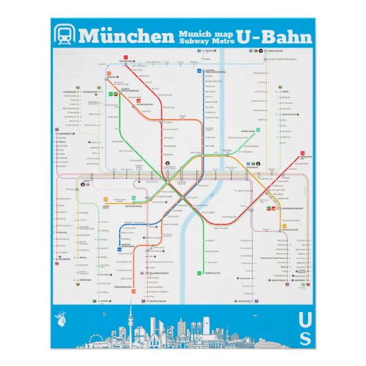 " Deutschland: München U-Bahn SUBWAYmap ... Perfect Poster (Voorkant)