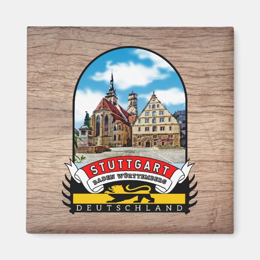 Deutschland Stuttgart Vintage souvenir Magneet (Voorkant)