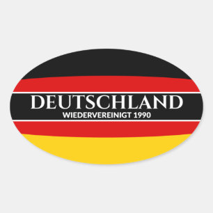 Deutschland Wiedervereinigt 1990 German White Text Ovale Sticker